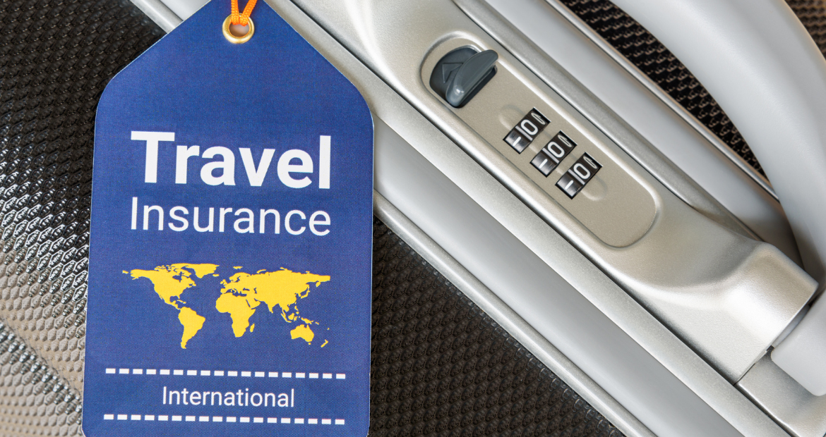 Travel insurance tag is hung near a numeric combination lock.